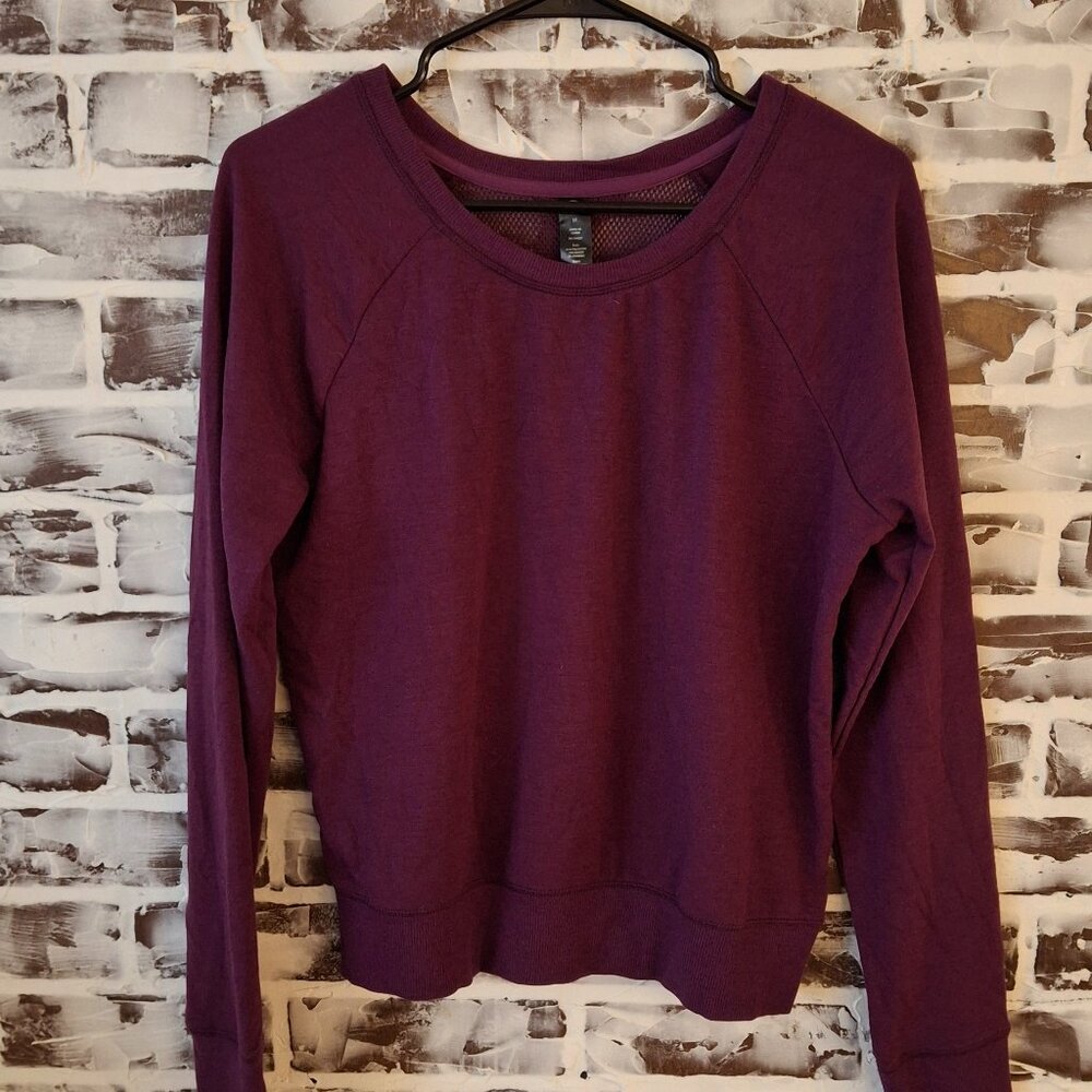 Yogalicious Medium Yoga Top Long Sleeves Purple Sheer Back Athletic